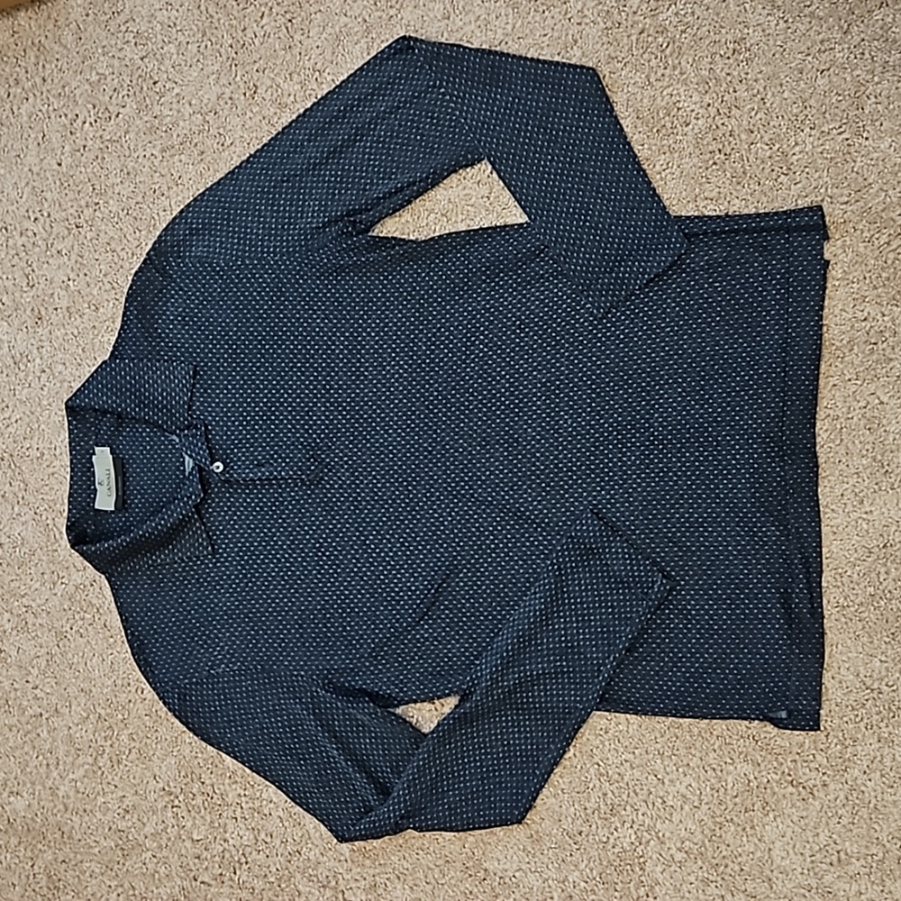 Canali Exclusive Silk Dark Blue Long Sleeve Polo Made in Italy Size 50 US M